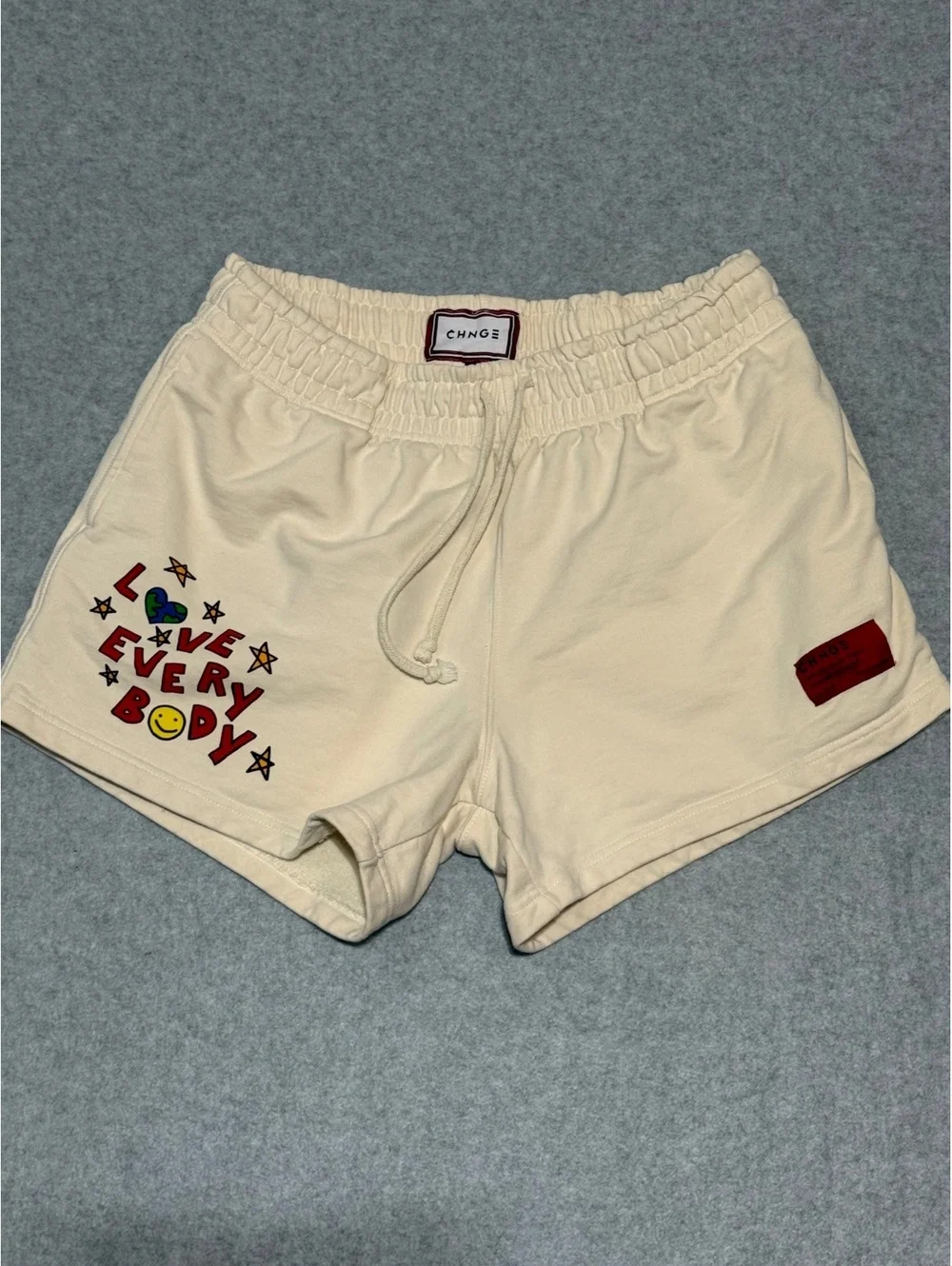 CHNGE Cream 'Love Every Body' Fleece Graphic Sweat Shorts